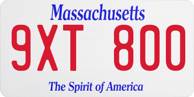 MA license plate 9XT800