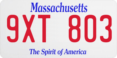 MA license plate 9XT803