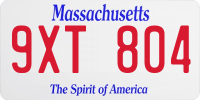 MA license plate 9XT804