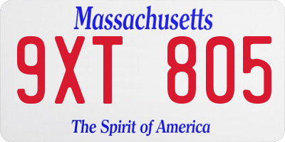 MA license plate 9XT805
