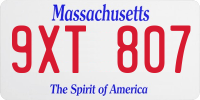 MA license plate 9XT807