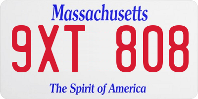 MA license plate 9XT808