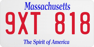 MA license plate 9XT818