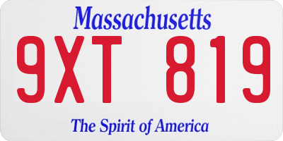 MA license plate 9XT819