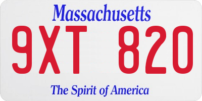 MA license plate 9XT820