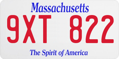 MA license plate 9XT822