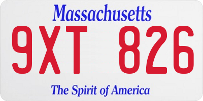 MA license plate 9XT826
