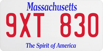 MA license plate 9XT830