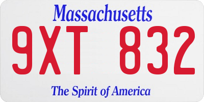 MA license plate 9XT832