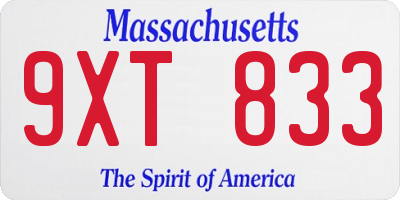 MA license plate 9XT833