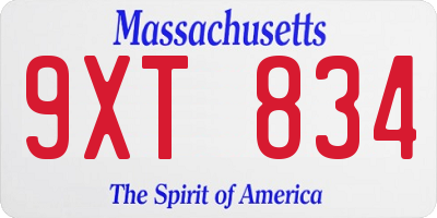 MA license plate 9XT834