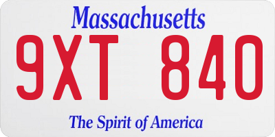 MA license plate 9XT840
