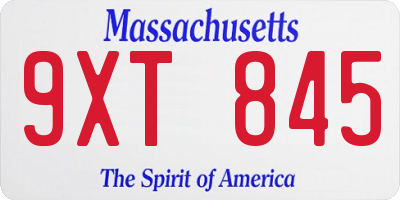 MA license plate 9XT845