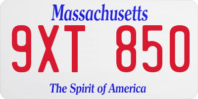 MA license plate 9XT850