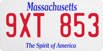 MA license plate 9XT853