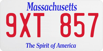 MA license plate 9XT857