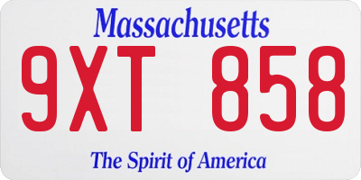 MA license plate 9XT858