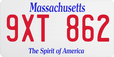 MA license plate 9XT862
