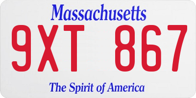 MA license plate 9XT867