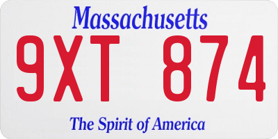 MA license plate 9XT874