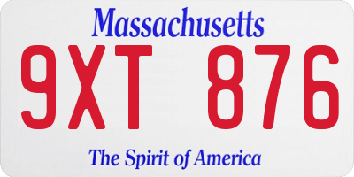 MA license plate 9XT876