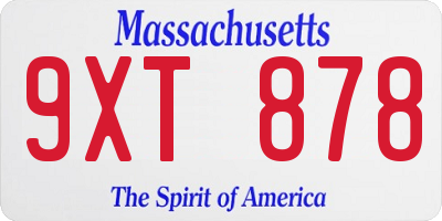 MA license plate 9XT878