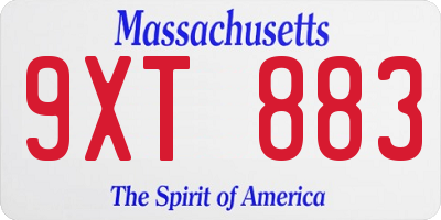 MA license plate 9XT883