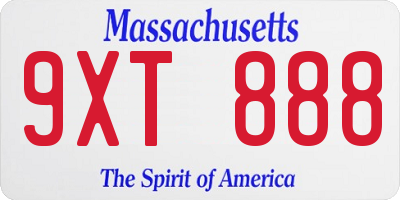 MA license plate 9XT888