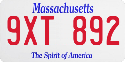 MA license plate 9XT892