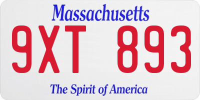 MA license plate 9XT893