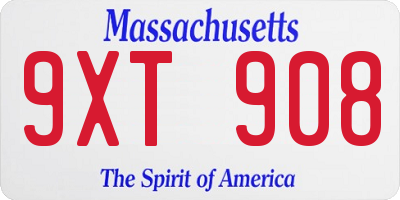 MA license plate 9XT908