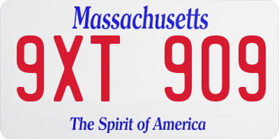 MA license plate 9XT909