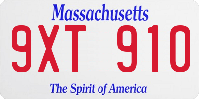 MA license plate 9XT910