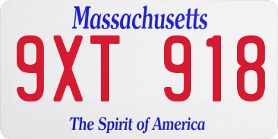 MA license plate 9XT918