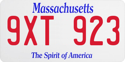 MA license plate 9XT923