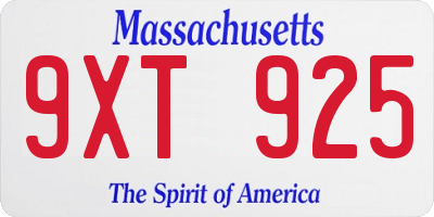 MA license plate 9XT925