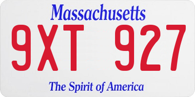 MA license plate 9XT927