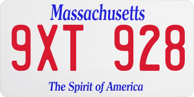 MA license plate 9XT928