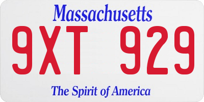 MA license plate 9XT929