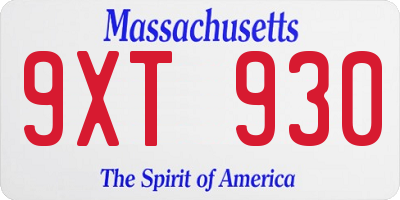 MA license plate 9XT930