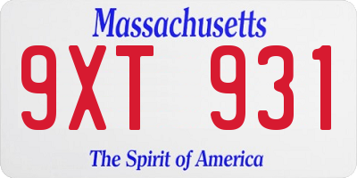 MA license plate 9XT931