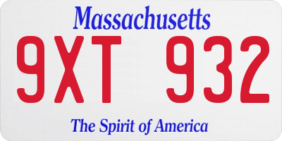MA license plate 9XT932