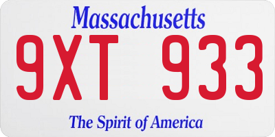 MA license plate 9XT933