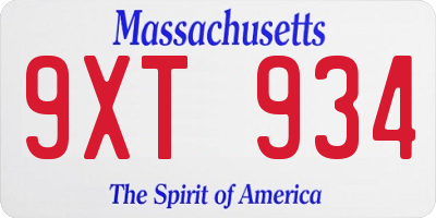 MA license plate 9XT934