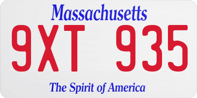MA license plate 9XT935