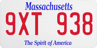 MA license plate 9XT938