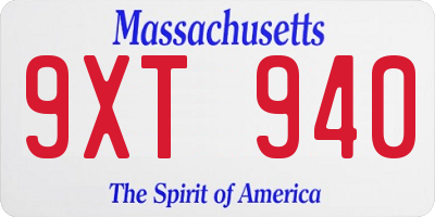 MA license plate 9XT940