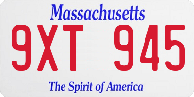 MA license plate 9XT945