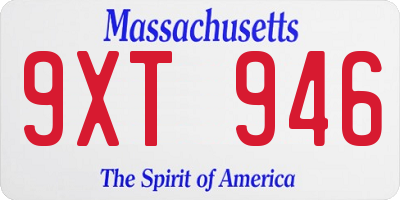 MA license plate 9XT946