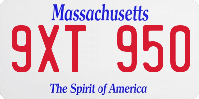 MA license plate 9XT950